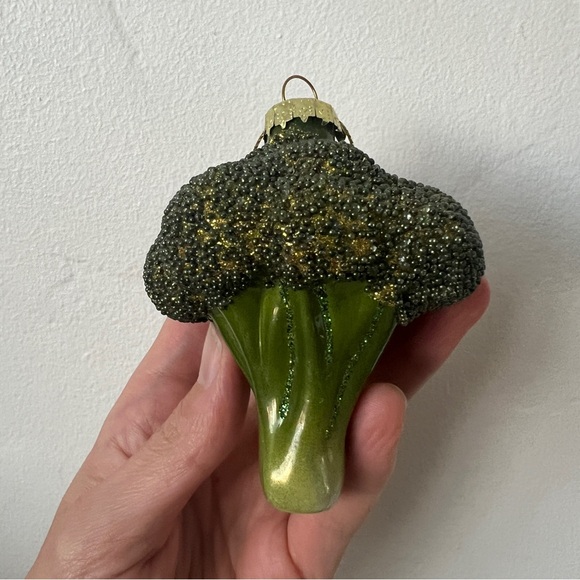Vintage Glass Broccoli vegetable glass Christmas Ornament glitter sparkle green - Picture 8 of 14
